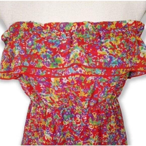 FOREVER 21 RED MULTICOLOR STRAPLESS MINI DRESS SZ.S EUC. - Picture 2 of 6